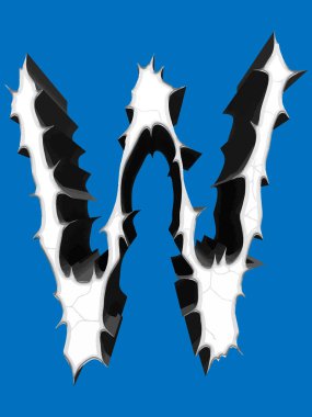 Dikenli büyük harf mavi arkaplanda izole edildi. Grunge yazı tipi.