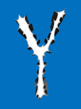 Dikenli büyük harf mavi arkaplanda izole edildi. Grunge yazı tipi.