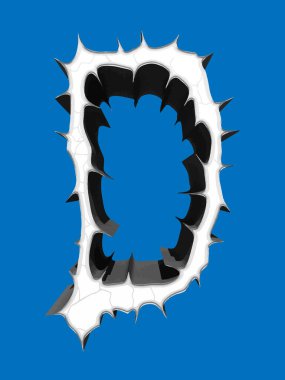 Dikenli büyük harf mavi arkaplanda izole edildi. Grunge yazı tipi.