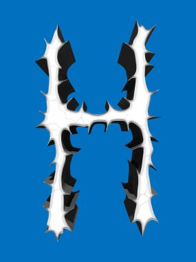 Dikenli büyük harf mavi arkaplanda izole edildi. Grunge yazı tipi.