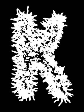 Metal müzik grubunun yazı tipi. Siyah arkaplanda lekeler olan beyaz harf..