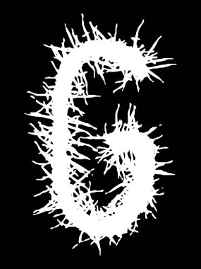 Metal müzik grubunun yazı tipi. Siyah arkaplanda lekeler olan beyaz harf..