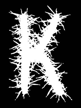 Metal müzik grubunun yazı tipi. Siyah arkaplanda lekeler olan beyaz harf..