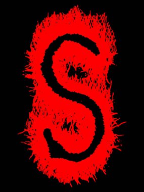 Metal müzik grubunun yazı tipi. Siyah arkaplanda lekeler olan kırmızı harf..