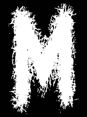 Metal müzik grubunun yazı tipi. Siyah arkaplanda lekeler olan beyaz harf..