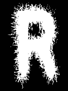 Metal müzik grubunun yazı tipi. Siyah arkaplanda lekeler olan beyaz harf..