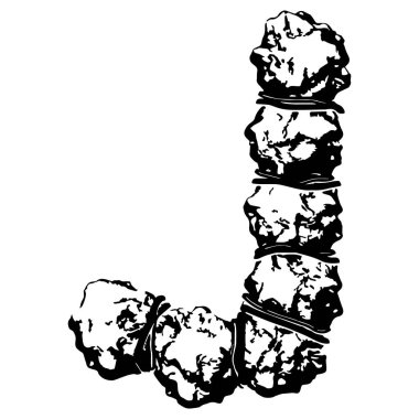 Kabloyla sarılı büyük harf beyaz arka planda izole edildi. Grunge yazı tipi.