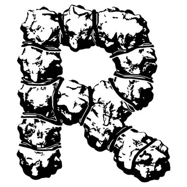 Kabloyla sarılı büyük harf beyaz arka planda izole edildi. Grunge yazı tipi.