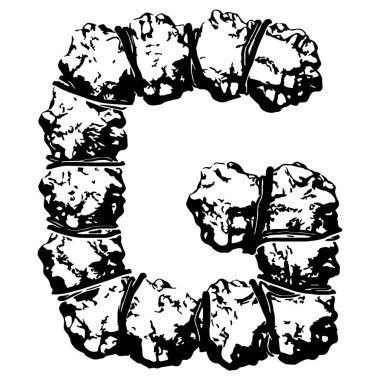 Kabloyla sarılı büyük harf beyaz arka planda izole edildi. Grunge yazı tipi.