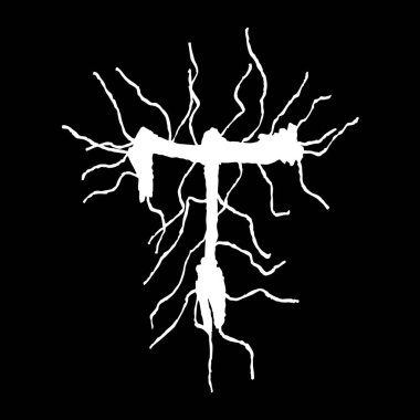 Metal müzik grubunun yazı tipi. Siyah arkaplanda lekeler olan beyaz harf..