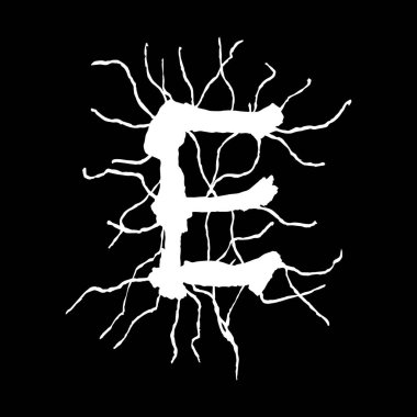 Metal müzik grubunun yazı tipi. Siyah arkaplanda lekeler olan beyaz harf..