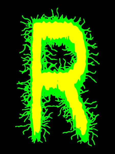 金属乐队的字体 黑色背景上有污迹的黄绿色字母 — 图库矢量图片