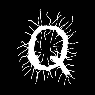 Metal müzik grubunun yazı tipi. Siyah arkaplanda lekeler olan beyaz harf..