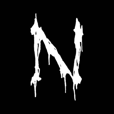 Metal müzik grubunun yazı tipi. Siyah arkaplanda lekeler olan beyaz harf..