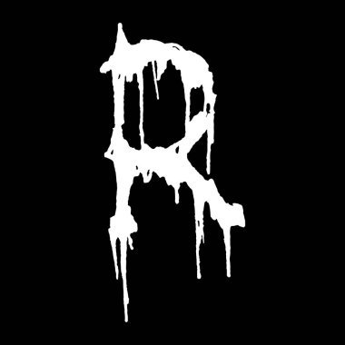 Metal müzik grubunun yazı tipi. Siyah arkaplanda lekeler olan beyaz harf..
