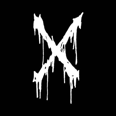 Metal müzik grubunun yazı tipi. Siyah arkaplanda lekeler olan beyaz harf..