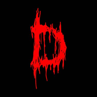 Metal müzik grubunun yazı tipi. Siyah arkaplanda lekeler olan kırmızı harf..