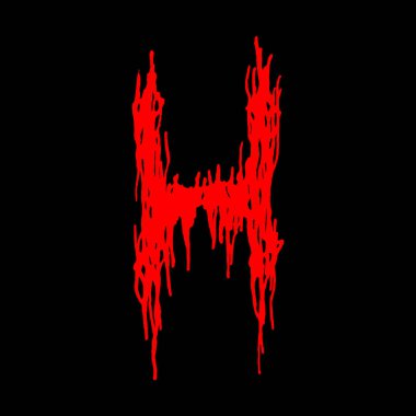 Metal müzik grubunun yazı tipi. Siyah arkaplanda lekeler olan kırmızı harf..