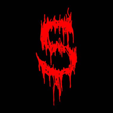 Metal müzik grubunun yazı tipi. Siyah arkaplanda lekeler olan kırmızı harf..