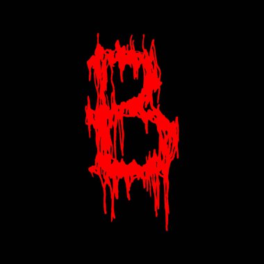 Metal müzik grubunun yazı tipi. Siyah arkaplanda lekeler olan kırmızı harf..