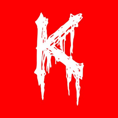 Metal müzik grubunun yazı tipi. Kırmızı arkaplan lekeli beyaz harf..