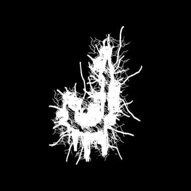 Metal müzik grubunun yazı tipi. Siyah arkaplanda lekeler olan beyaz harf..