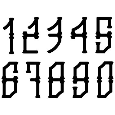 Beyaz arkaplanda izole edilmiş Neo-Gotik dekoratif numaralar.