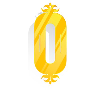 Büyük harf dekoratif yazı tipi. Beyaz arkaplanda solgun gölgeli altın harf..