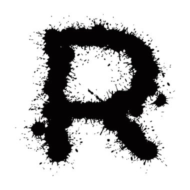 Beyaz arkaplanda siyah mürekkep lekeleri var. El çizimi vektör harfleri..