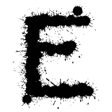 Beyaz arkaplanda siyah mürekkep lekeleri var. El çizimi vektör harfleri..