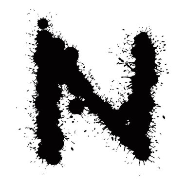 Beyaz arkaplanda siyah mürekkep lekeleri var. El çizimi vektör harfleri..