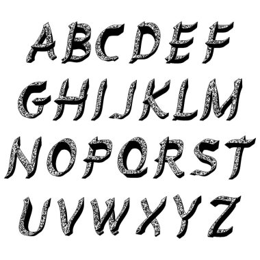 Beyaz arkaplanda 3 boyutlu efektli vektör grunge alfabesi.