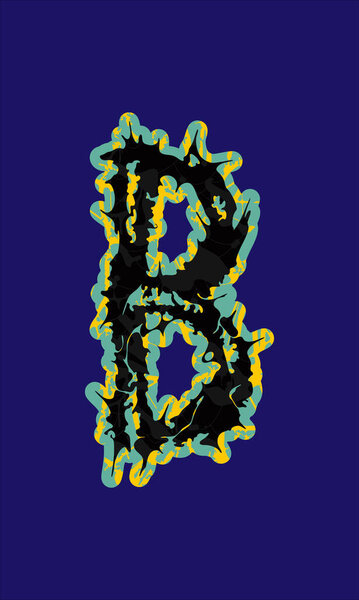 Decorative grunge letter with spines on blue background.