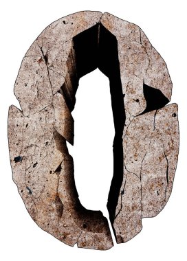 Kırık taş grunge numarası beyaz arkaplanda izole edildi.