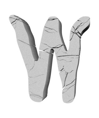 Kırık taş harfler beyaz arka planda izole edilmiş. 3D çizimler..