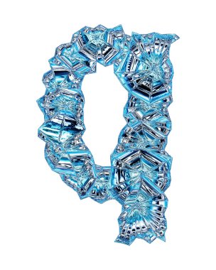 Mavi kristal yazı tipi. Cam italik küçük harf..