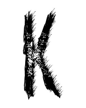 Beyaz arkaplanda el yazısı siyah boya harfi izole edildi. 