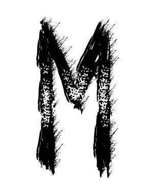 Beyaz arkaplanda el yazısı siyah boya harfi izole edildi.