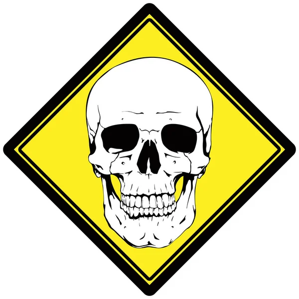 Caution Symbol Toxic Poisonous Sticker Yellow Label White Skull — Stock Vector