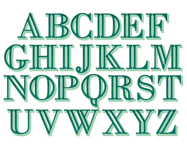 Jeu Caractères Décoratifs Vert Isolé Sur Blanc Alphabet Vectoriel Majuscule — Image vectorielle