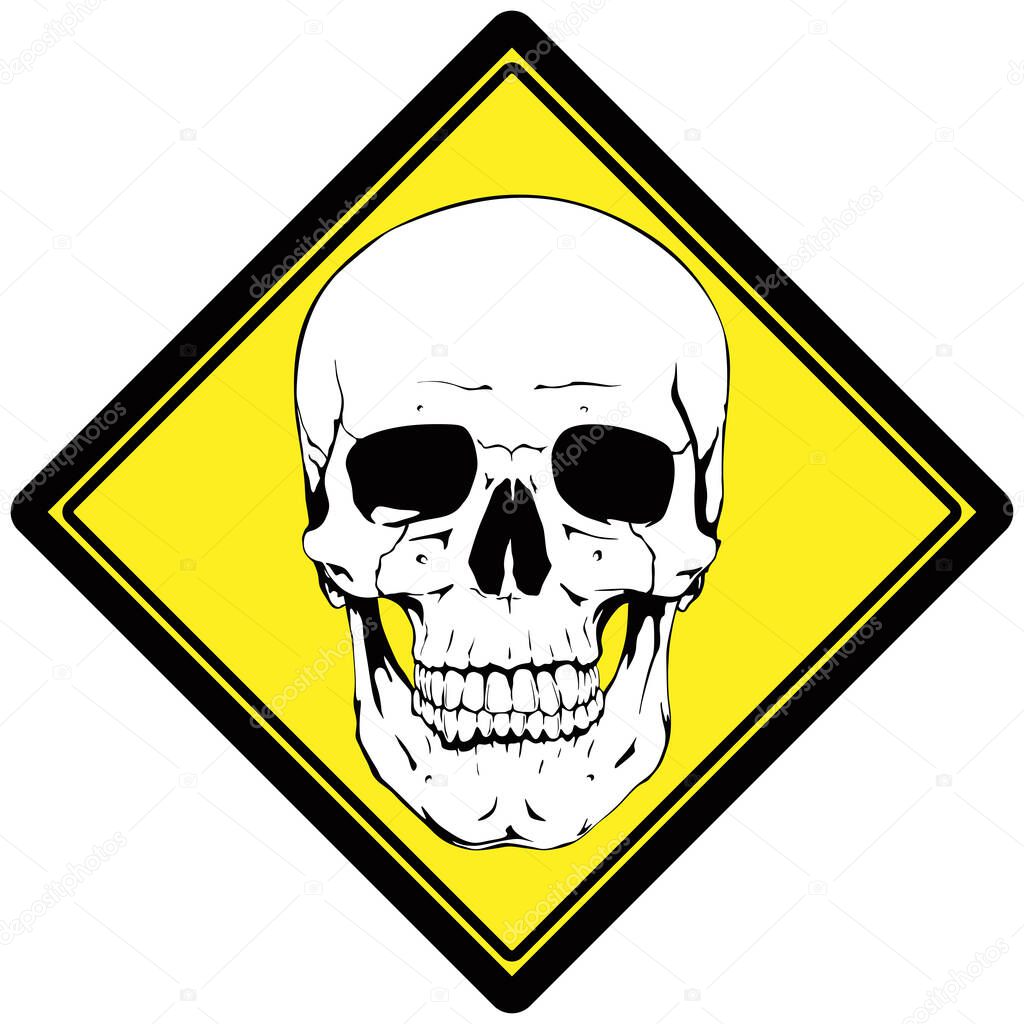 Caution symbol.Toxic and poisonous sticker. Yellow label with white skull.