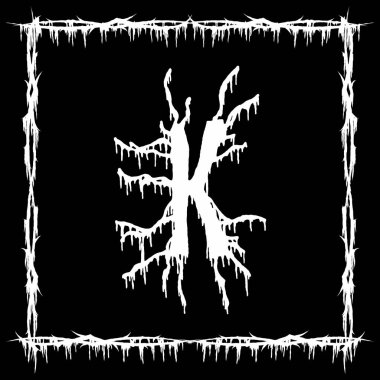 Metal müzik bandı yazı tipi. Siyah arka planda beyaz lekeli ve yırtık pırtık bir harf..