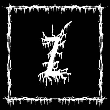 Metal müzik bandı yazı tipi. Siyah arka planda beyaz lekeli ve yırtık pırtık bir harf..