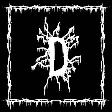 Metal müzik bandı yazı tipi. Siyah arka planda beyaz lekeli ve yırtık pırtık bir harf..