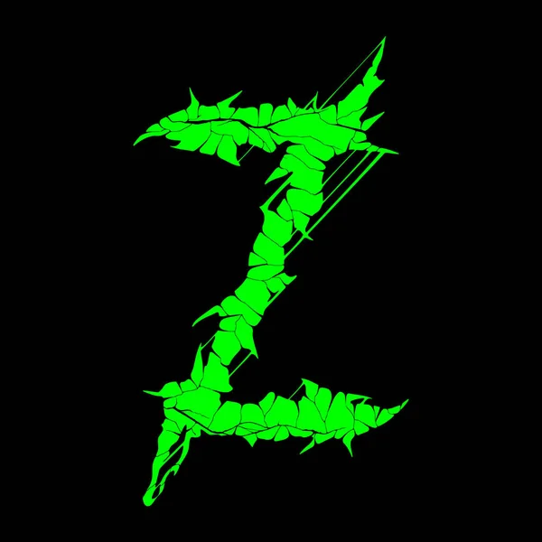 Grunge Font Green Vector Letter Zwarte Achtergrond — Stockvector