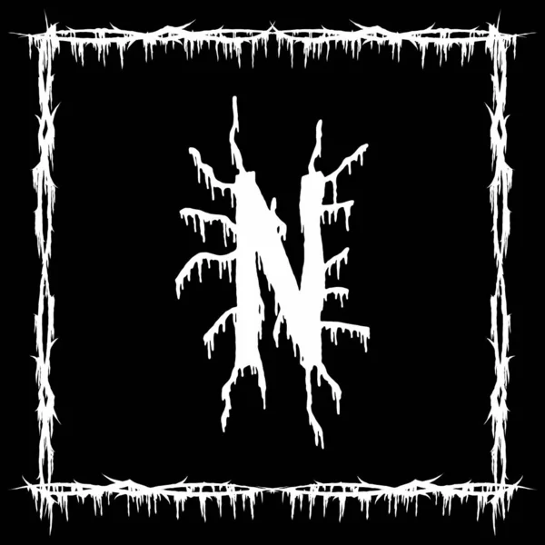 Metal müzik bandı yazı tipi. Siyah arka planda beyaz lekeli ve yırtık pırtık bir harf..