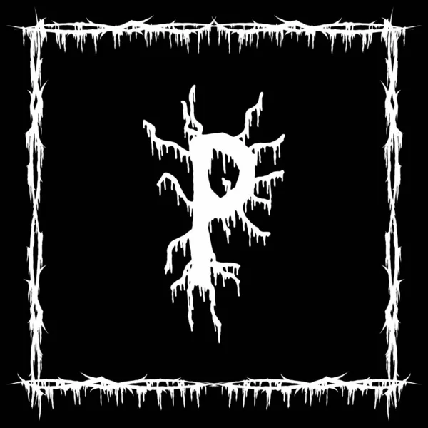 Metal müzik bandı yazı tipi. Siyah arka planda beyaz lekeli ve yırtık pırtık bir harf..