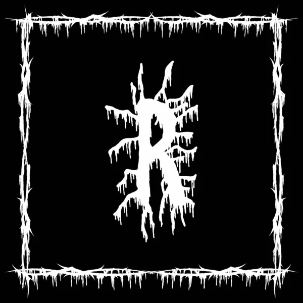 Metal müzik bandı yazı tipi. Siyah arka planda beyaz lekeli ve yırtık pırtık bir harf..