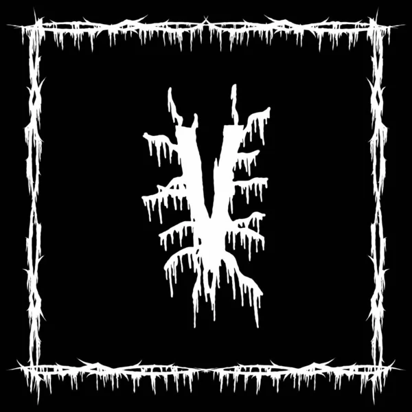 Metal müzik bandı yazı tipi. Siyah arka planda beyaz lekeli ve yırtık pırtık bir harf..