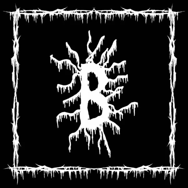Metal müzik bandı yazı tipi. Siyah arka planda beyaz lekeli ve yırtık pırtık bir harf..